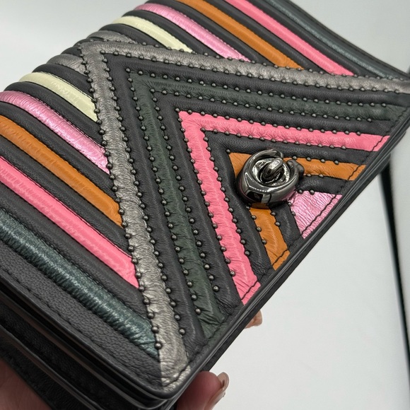 Coach 1941 Foldover Chain Clutch Crossbody Quilted Striped 27091 - Picture 8 of 16